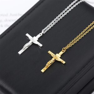 Kumshunie Stainless Steel Cross Crucifix Pendant Necklace Dainty Unisex Religious Baptism Jewelry Silver