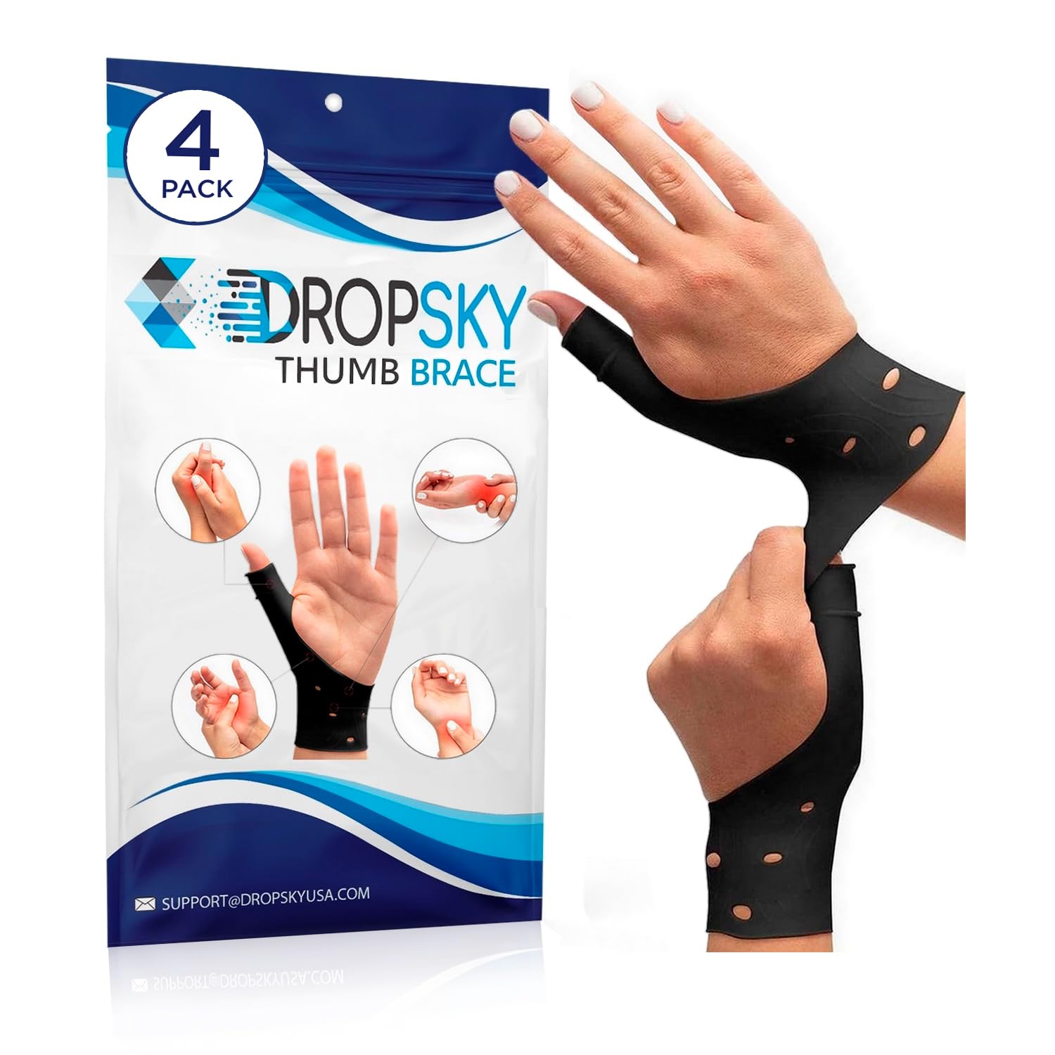 Dropsky Waterproof Wrist Thumb Support With Gel Pad, Thumb Brace for Arthritis Pain and Support-Thumb Wrist Brace, Arthritis & Carpal Tunnel - Left and Right Hand- Lightweight,Therapy Rubber-Latex, 4