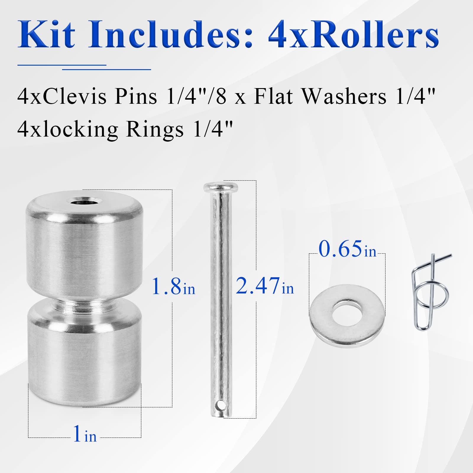 4 Pack Aluminum Alloy Rollers Pins Washers Rings GL1 GMNR925 Compatible with Trailer Tailgate Lift Assist Rollers Kit Replacement Parts fit for Trailer Tailgate, Easy Lift Gate etc Lift Assist