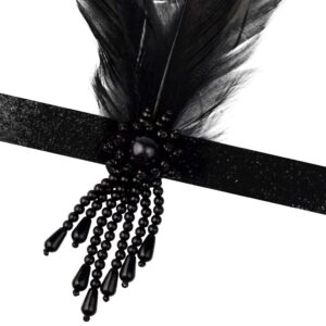 1 Pcs 1920s Flapper Headpiece Black Feather Headband Roaring 20s Gatsby Hair Accessories (Black)