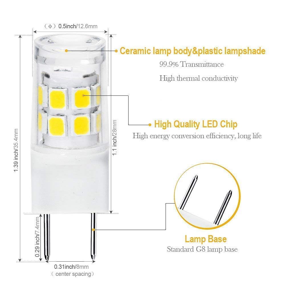 SZHZBZW G8 Led Bulb 3W Equivalent 20W Replaces WB25X10019 Microwave Light Bulbs Daylight White 6000K 2 Pack