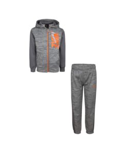 nike boy`s dry fit therma zip hoodie & sweatpants 2 piece set (carbon heather(86g933-geh)/orange, 12 months)