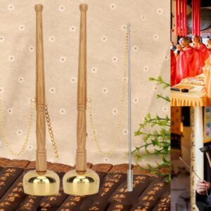 Tibetan Hand Bell，Meditation & Prayer Bells Buddhism Wooden Handle Brass Hand Bell Meditation Singing Bell Singing Scripture Implement Buddhist Supplies