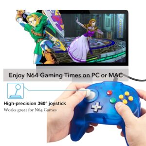 KIWITATA 2 Pack Mini N64 USB Controller, Retro N64 Wired 64-bit Upgraded Joystick Remote Game Controller for Windows PC/Mac Raspberry Pi 3 (Ice Blue&Green)