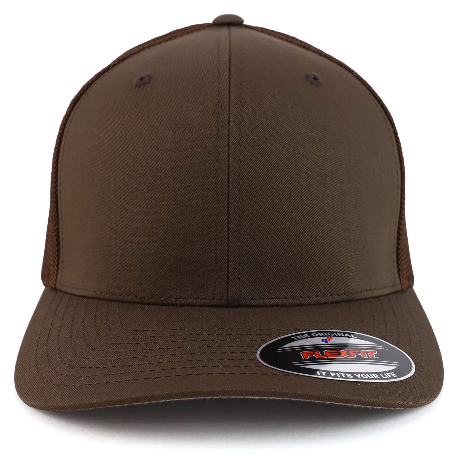 Trendy Apparel Shop 2XL Structured Flex Fitted Trucker Flexfit Baseball Cap - Brown - 2XL