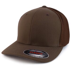 trendy apparel shop 2xl structured flex fitted trucker flexfit baseball cap - brown - 2xl