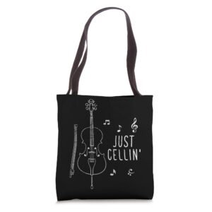 just cellin funny cellist gift idea musician cello tote bag