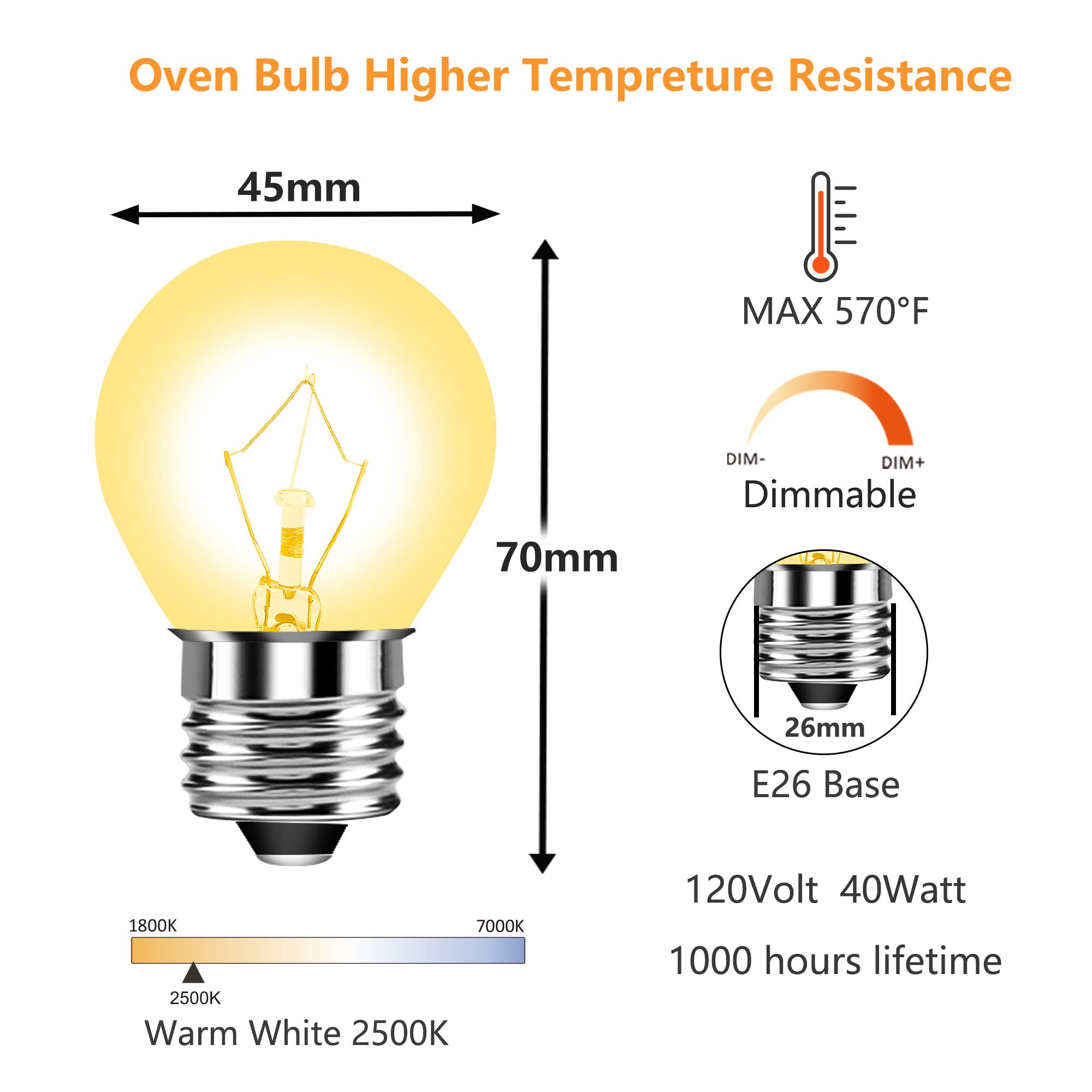 Appliance Oven Light Bulb 40W for Refrigerator Over Hood Stove Microwave Replacement Bulb High Temperature Resistant A15 Incandescent E26 Medium Base 120V Soft White Pack of 2…