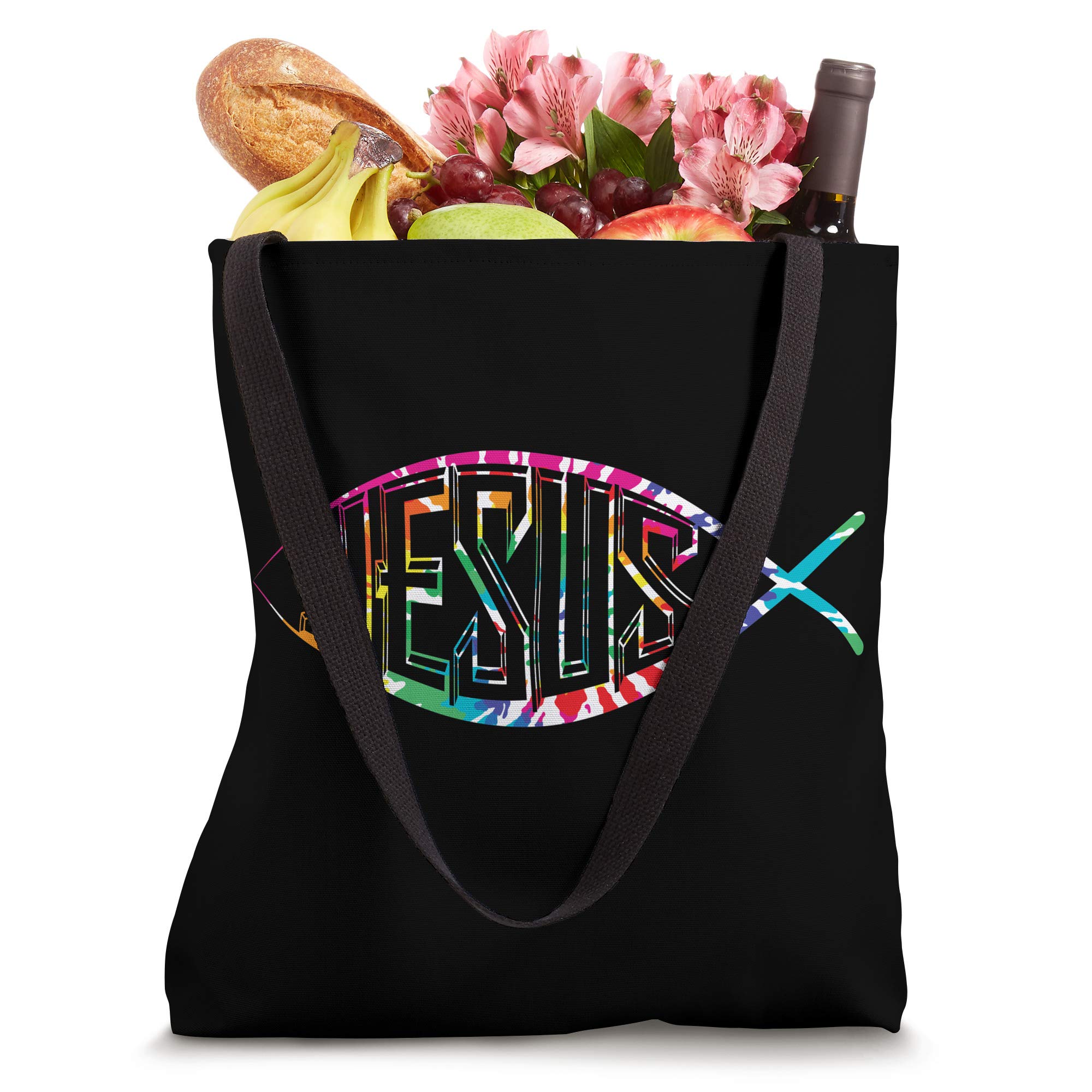 Ichthys Hippie Rainbow Tie Dye Jesus Fish Tote Bag