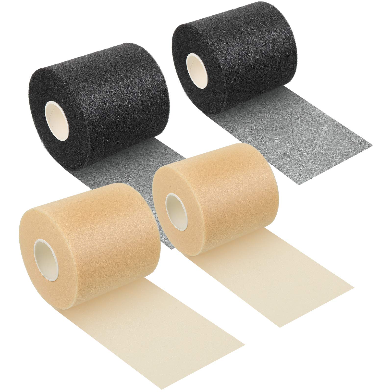 Nuanchu 4 Pcs Pre Wrap Athletic Tapes 30 Yards Hair Prewrap Strip Tapes for Soccer Ankles Wrists Sports Foam Tape(Black, Beige)