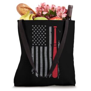 Retro American Flag Baseball Player Gift for Baseball Fan Tote Bag