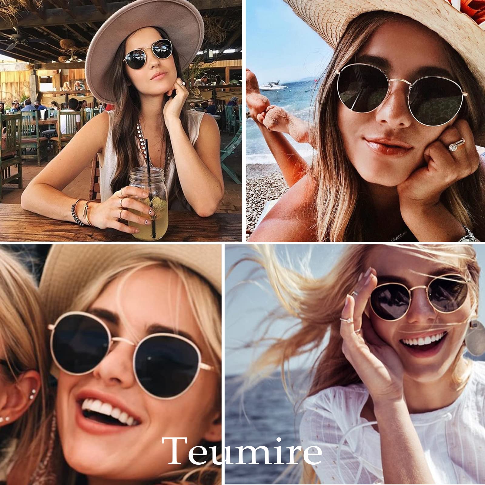 Teumire Small Round Polarized Sunglasses for Women Men Classic Retro Sun Glasses Circle Metal Frame Shades UV Protection(Gold Frame/Black Lens)