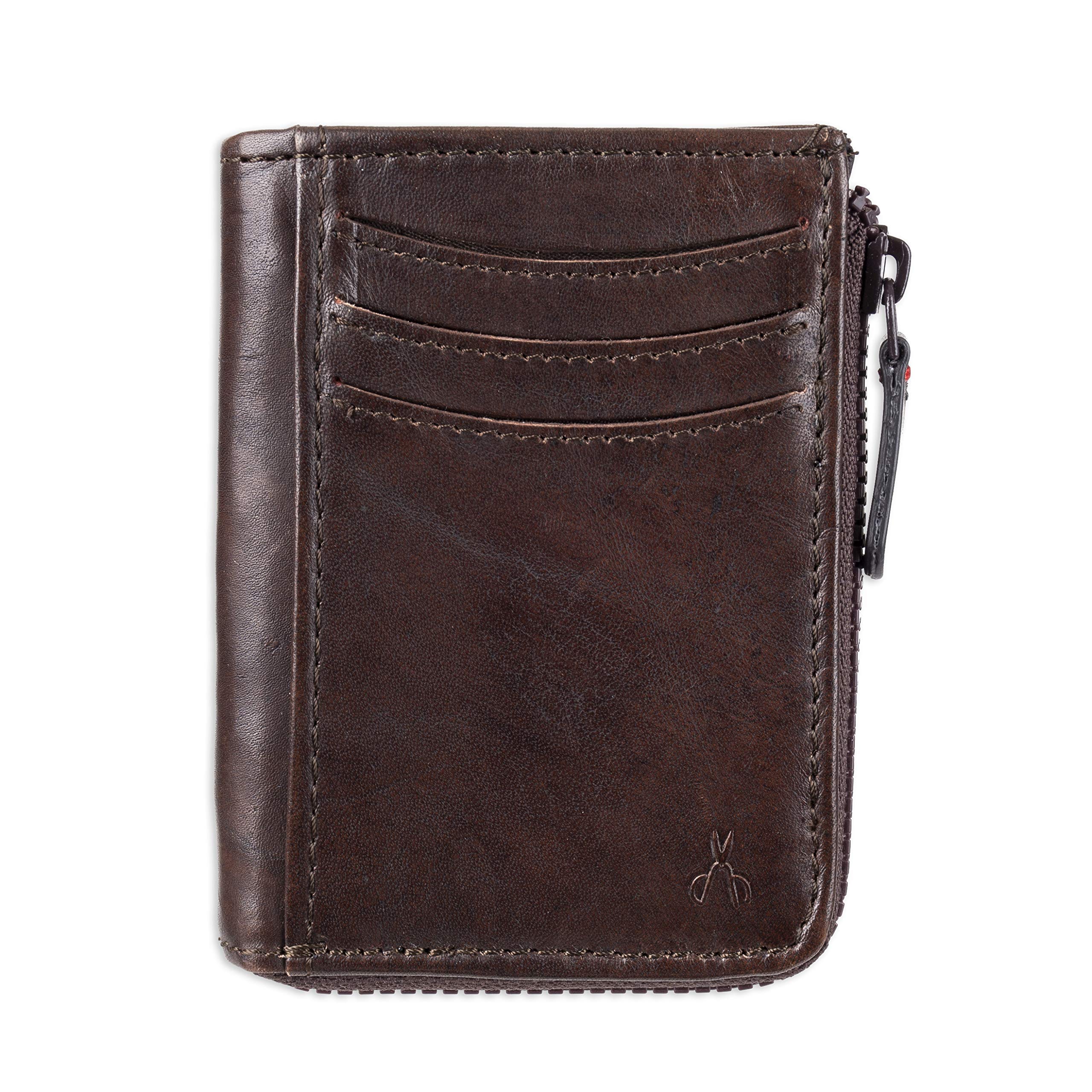 Damen + Hastings Men's RFID Zip Around Card Case Wallet, Brown, One Size