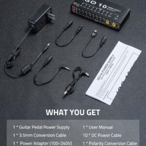 Mosky Guitar Pedal Power Supply 10 Isolated DC Output, 9V 12V 18V 300mA 500mA Effect Pedal Boards Power Supply with USB Port, Short Circuit Overcurrent Protection