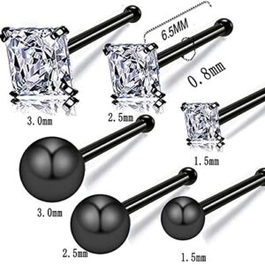 Yeelong 20 Gauge 316L Stainless Steel L Shaped Screw Bone 1.5mm 2.0mm 2.5mm 3.0mm Nose Rings Studs Body Jewelry for Women Men (Black Bone)