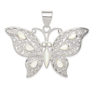 Sterling Silver Filigree Fancy Mother of Pearl Butterfly Pendant QQC5004