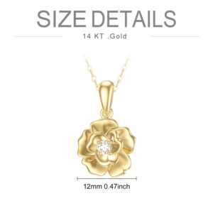 14k Gold Flower Pendant Necklace for Women, Rose Flower Christmas Jewelry Gift for Mother Wife Girlfriend, 18 Inch Chain (14K Yellow Gold)