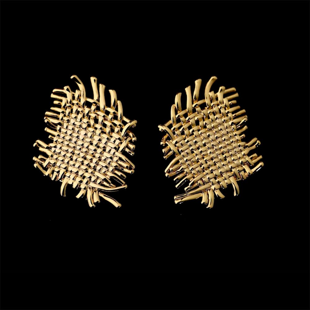 LecAit Statement Earrings for Women S925 Sterling Silver Dainty 14k Gold Stud Earrings Hypoallergenic Handmade Woven Metal Women's Ear Studs