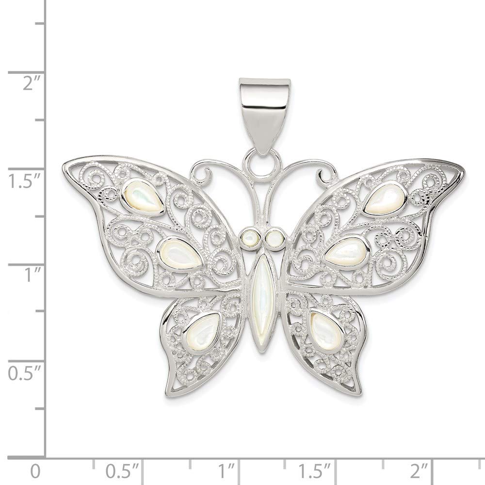 Sterling Silver Filigree Fancy Mother of Pearl Butterfly Pendant QQC5004