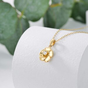 14k Gold Flower Pendant Necklace for Women, Rose Flower Christmas Jewelry Gift for Mother Wife Girlfriend, 18 Inch Chain (14K Yellow Gold)