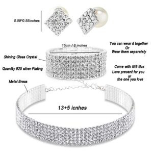 Yamberdoly Rhinestone Choker Necklaces for Women Silver Diamond Choker Necklace Set Sexy Rhinestone Wedding Choker 5 Rows