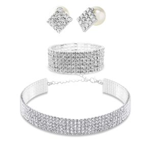 yamberdoly rhinestone choker necklaces for women silver diamond choker necklace set sexy rhinestone wedding choker 5 rows