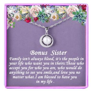 Bonus Sister Gifts for BFF Friends Gift for Friendship Besties Gift from Bestie to Sisters Silver Necklace Pearl Necklace CZ Pendant Elegant Jewelry for Sister in law Birthday Gifts for Women