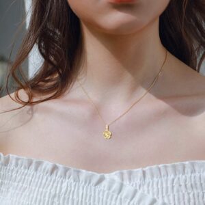 14k Gold Flower Pendant Necklace for Women, Rose Flower Christmas Jewelry Gift for Mother Wife Girlfriend, 18 Inch Chain (14K Yellow Gold)