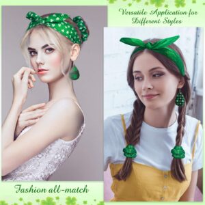 Syhood 5 Pairs St. Patrick's Day Faux Leather Earrings Teardrop Dangle Earrings and 5 Pieces Irish Green Hair Scrunchies and 5 Pieces St. Patrick's Day Wire Headbands Headwrap for Women and Girls