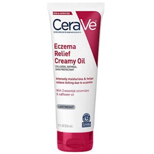 cerave eczema relief creamy body oil | anti itch cream for eczema & moisturizer for dry skin with colloidal oatmeal, ceramides and safflower oil | 8 ounce