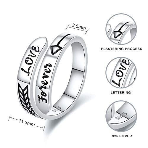 EJALEN 925-Sterling-Silver Wedding Promise Rings for Her - Love Forever Adjustable Wrap Cupid Arrow Love Promise Ring for Him Jewelry Gifts for Women Men (White Gold)