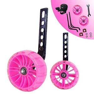 HUWAY training wheels flash mute wheel bicycle stabiliser mounted Kit compatible for bikes of 12 14 16 18 20 Inch， 1 Pair (pink2)