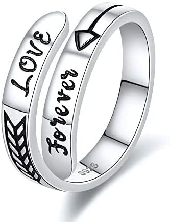 EJALEN 925-Sterling-Silver Wedding Promise Rings for Her - Love Forever Adjustable Wrap Cupid Arrow Love Promise Ring for Him Jewelry Gifts for Women Men (White Gold)