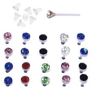 18 Pairs Multi Colors Clear Crystal Acrylic Nylon Plastic Posts Medical No Metal Sensitive Ears Hypoallergenic Stud Earrings