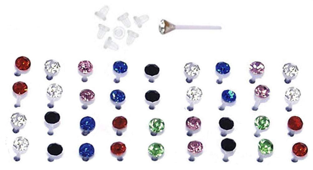 18 Pairs Multi Colors Clear Crystal Acrylic Nylon Plastic Posts Medical No Metal Sensitive Ears Hypoallergenic Stud Earrings