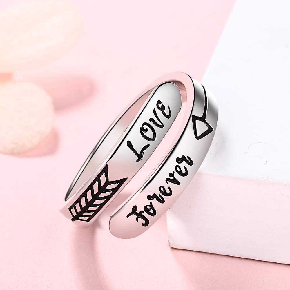 EJALEN 925-Sterling-Silver Wedding Promise Rings for Her - Love Forever Adjustable Wrap Cupid Arrow Love Promise Ring for Him Jewelry Gifts for Women Men (White Gold)