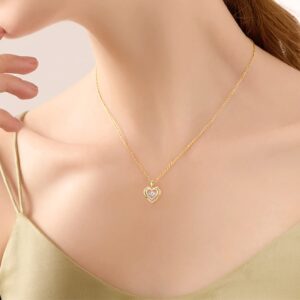 SISGEM 14k Gold Created Moissanite Heart Pendant Necklace for Women, Real Gold Anniversary Jewelry for Wife, Gifts for Her, 16+1+1"