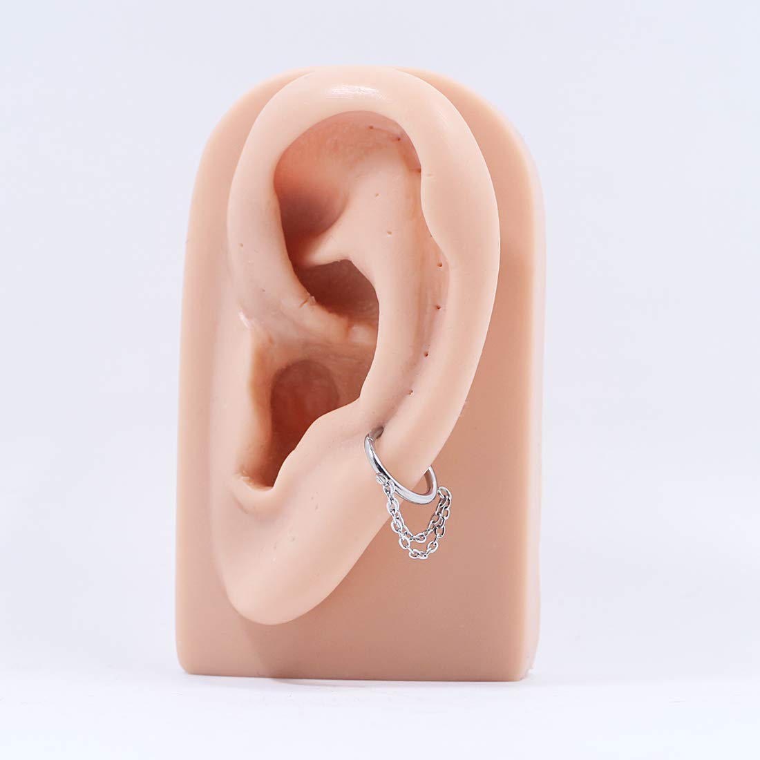 FANSING Surgical Steel Cartilage Earring Hoop 8mm Helix Hoop Double Chain Piercing Jewelry Silver Ear Lobe Piercing Earrings 16g 8mm Piercing Hoop