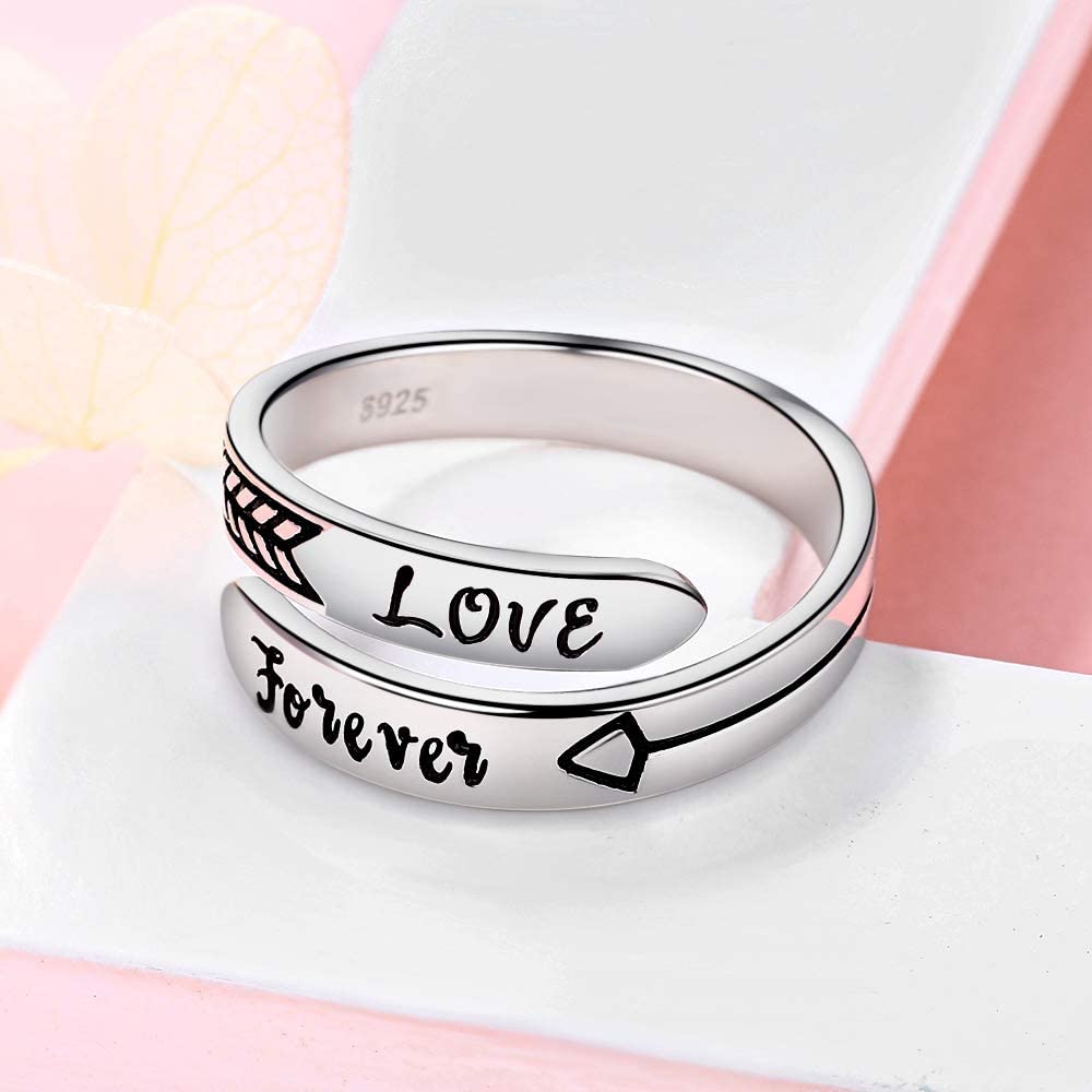 EJALEN 925-Sterling-Silver Wedding Promise Rings for Her - Love Forever Adjustable Wrap Cupid Arrow Love Promise Ring for Him Jewelry Gifts for Women Men (White Gold)