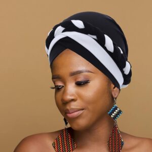 Woeoe African Turban India's Hat Black Stretch Braid Head Wrap for Women