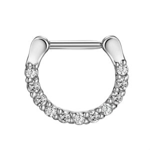 fansing surgical steel cubic zirconia set septum clicker silver septum piercing rings 16g septum jewelry septum ring hoop