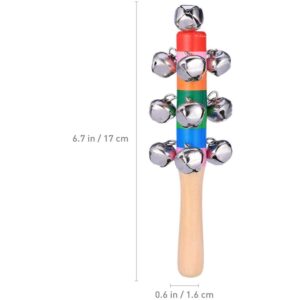 Juryfew Hand Sleigh Bells,Wooden Handle Jingle Bells Musical Instrument for Children Rainbow Music Bells,School Desk Ringbell for Holiday Wedding Babies Nickel Plated Bells Christmas Decoration (10 Pcs)