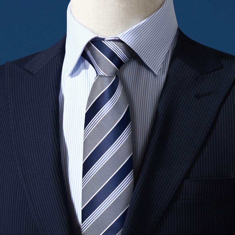 Manoble Fashion Men's Ties Formal Business 3.15'' Ties for Men Dark Light Blue Gray Striped Neckties + Gift Box