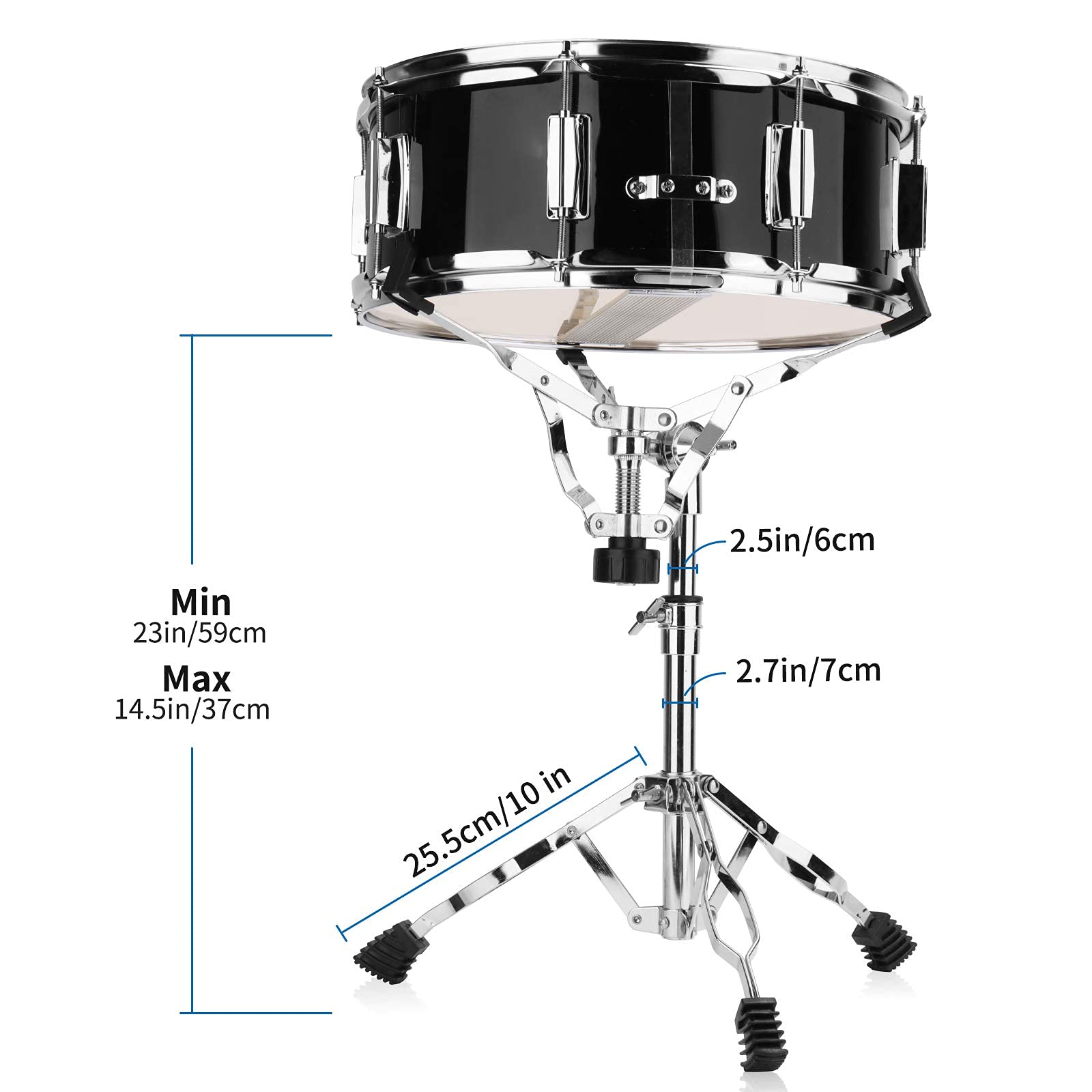 14 inch Snare Drum Set with Gig Bag, a pair Sticks,drum Stand and Drum Keys,a pair practice gloves for Students,Beginners (14'', Black)