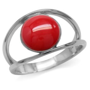 silvershake created red coral white gold plated 925 sterling silver solitaire ring size 8.5