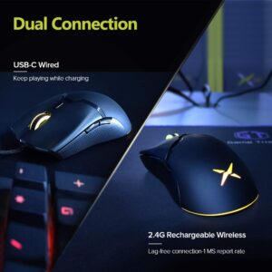 DeLUX M800DB Gaming Mouse Wireless, Lightweight (70g/2.47oz), 50 Hour Battery, PAW3335 16000DPI Sensor, Ultralight Weave Cable, 6 Programmable Buttons, and RGB Lighting (Black)