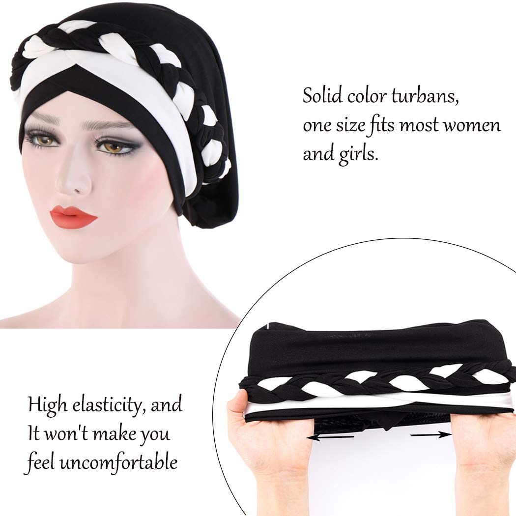 Woeoe African Turban India's Hat Black Stretch Braid Head Wrap for Women