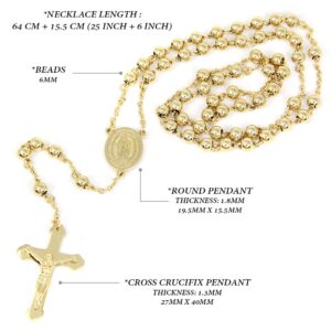 MEPLUS FASHION Stainless Steel Gold Silver Rosary Beads Cross Y Necklace Chain for Women (6mm-Gold)