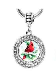 labenie dangle red cardinal bird on branches charm bead