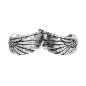 LOVECOM Antique 925 Sterling Silver Couple Ring for Women Men Lover Feather Angel Wing Mens Rings Silver Wedding Band Vingage Open Promise Rings for Couples Adjust Size 6-13